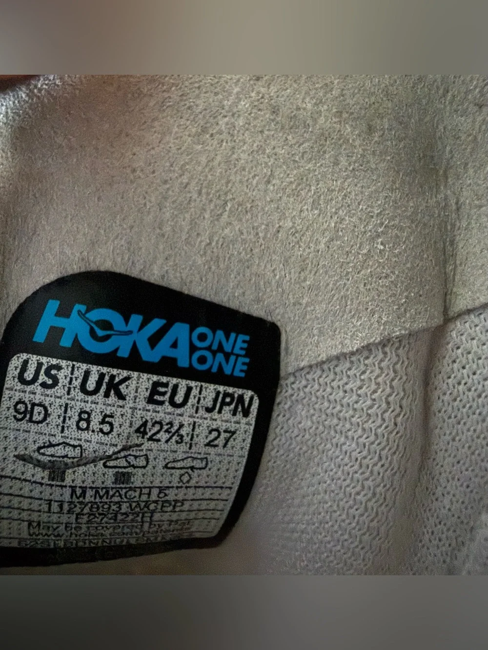 Hoka Mach 5 White Athletic Running Shoe with Rose Gold Logo